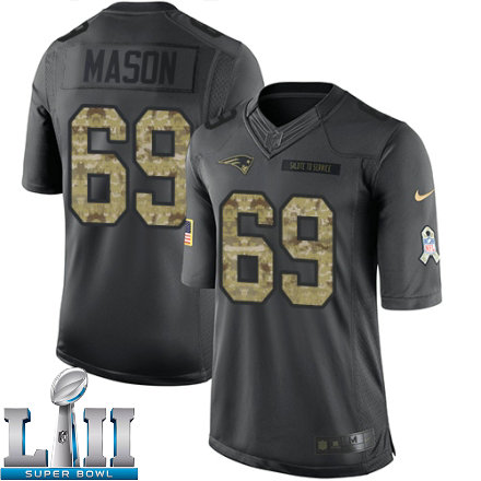 Mens Nike New England Patriots Super Bowl LII 69 Shaq Mason Limited Black 2016 Salute to Service NFL Jersey