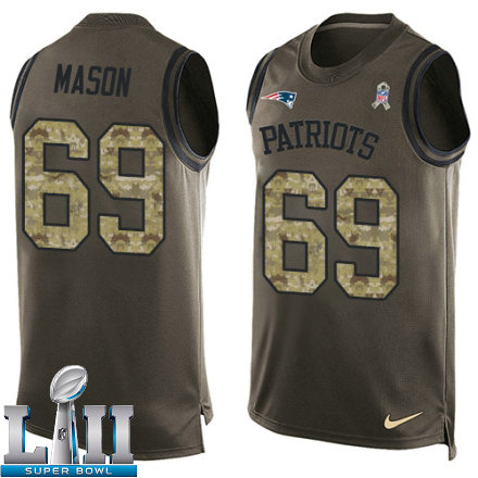Mens Nike New England Patriots Super Bowl LII 69 Shaq Mason Limited Green Salute to Service Tank Top NFL Jersey