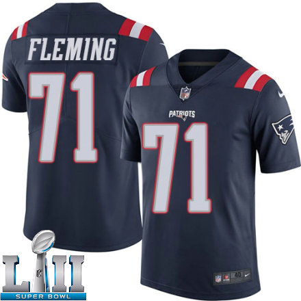 Mens Nike New England Patriots Super Bowl LII 71 Cameron Fleming Elite Navy Blue Rush NFL Jersey
