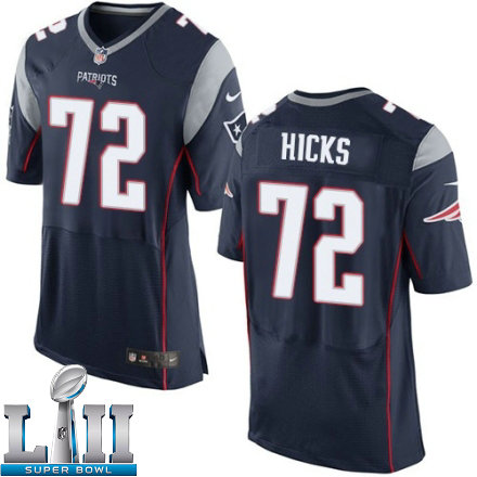 Mens Nike New England Patriots Super Bowl LII 72 Akiem Hicks Elite Navy Blue Team Color NFL Jersey