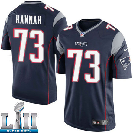 Mens Nike New England Patriots Super Bowl LII 73 John Hannah Limited Navy Blue Team Color NFL Jersey