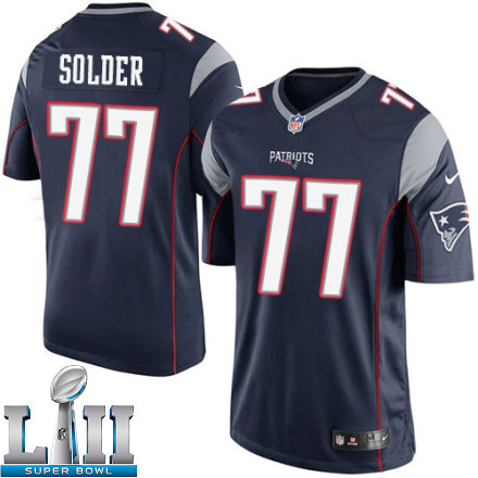 Mens Nike New England Patriots Super Bowl LII 77 Nate Solder Limited Navy Blue Team Color NFL Jersey
