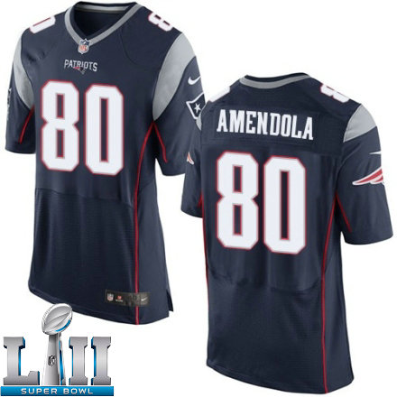 Mens Nike New England Patriots Super Bowl LII 80 Danny Amendola Elite Navy Blue Team Color NFL Jersey