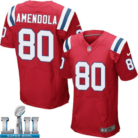 Mens Nike New England Patriots Super Bowl LII 80 Danny Amendola Elite Red Alternate NFL Jersey