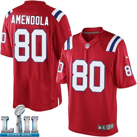 Mens Nike New England Patriots Super Bowl LII 80 Danny Amendola Limited Red Alternate NFL Jersey