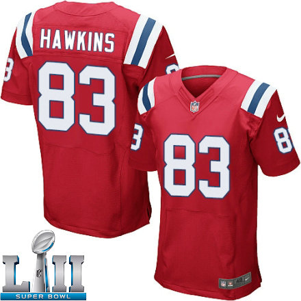 Mens Nike New England Patriots Super Bowl LII 83 Lavelle Hawkins Elite Red Alternate NFL Jersey