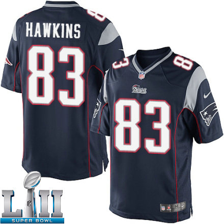 Mens Nike New England Patriots Super Bowl LII 83 Lavelle Hawkins Limited Navy Blue Team Color NFL Jersey