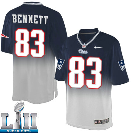 Mens Nike New England Patriots Super Bowl LII 83 Martellus Bennett Elite NavyGrey Fadeaway NFL Jersey