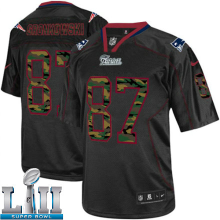 Mens Nike New England Patriots Super Bowl LII 87 Rob Gronkowski Elite Black Camo Fashion NFL Jersey