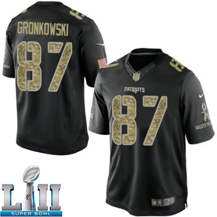 Mens Nike New England Patriots Super Bowl LII 87 Rob Gronkowski Elite Black Salute to Service NFL Jersey