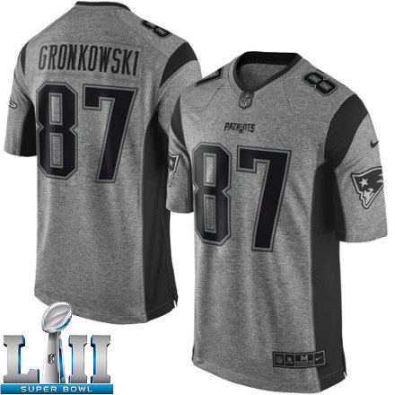 Mens Nike New England Patriots Super Bowl LII 87 Rob Gronkowski Elite Gray Gridiron NFL Jersey