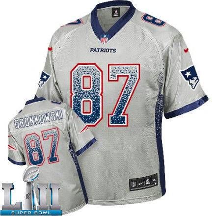 Mens Nike New England Patriots Super Bowl LII 87 Rob Gronkowski Elite Grey Drift Fashion NFL Jersey