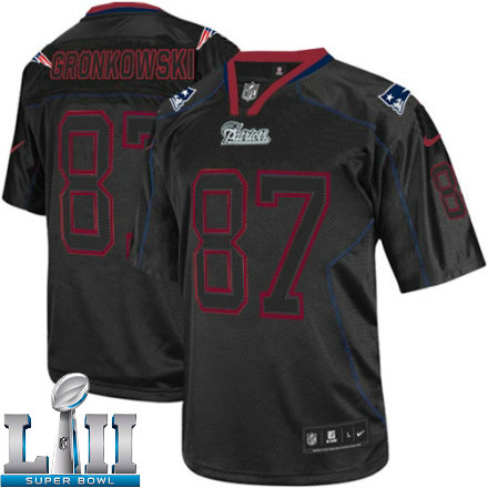 Mens Nike New England Patriots Super Bowl LII 87 Rob Gronkowski Elite Lights Out Black NFL Jersey