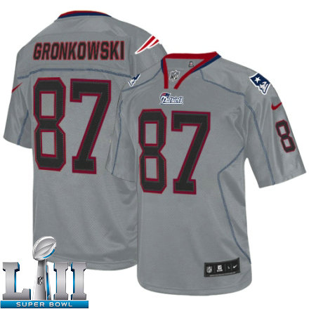 Mens Nike New England Patriots Super Bowl LII 87 Rob Gronkowski Elite Lights Out Grey NFL Jersey