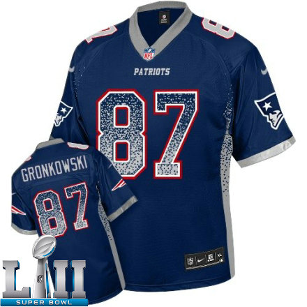 Mens Nike New England Patriots Super Bowl LII 87 Rob Gronkowski Elite Navy Blue Drift Fashion NFL Jersey