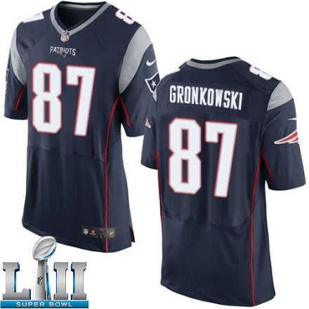 Mens Nike New England Patriots Super Bowl LII 87 Rob Gronkowski Elite Navy Blue Team Color NFL Jersey