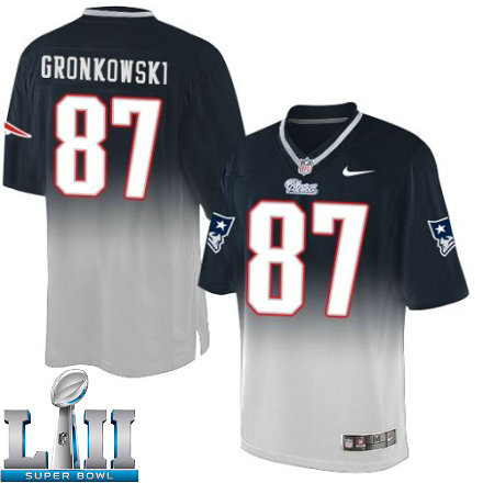 Mens Nike New England Patriots Super Bowl LII 87 Rob Gronkowski Elite NavyGrey Fadeaway NFL Jersey