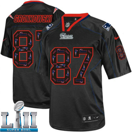 Mens Nike New England Patriots Super Bowl LII 87 Rob Gronkowski Elite New Lights Out Black NFL Jersey