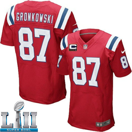 Mens Nike New England Patriots Super Bowl LII 87 Rob Gronkowski Elite Red Alternate C Patch NFL Jersey