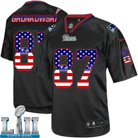 Mens Nike New England Patriots Super Bowl LII 87 Rob Gronkowski Limited Black USA Flag Fashion NFL Jersey