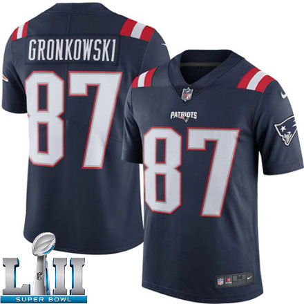 Mens Nike New England Patriots Super Bowl LII 87 Rob Gronkowski Limited Navy Blue Rush NFL Jersey