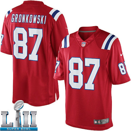 Mens Nike New England Patriots Super Bowl LII 87 Rob Gronkowski Limited Red Alternate NFL Jersey