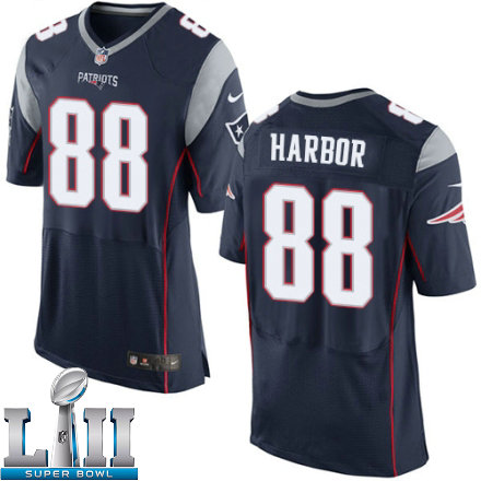Mens Nike New England Patriots Super Bowl LII 88 Clay Harbor Elite Navy Blue Team Color NFL Jersey