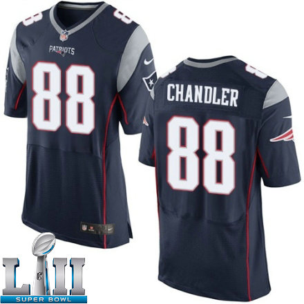 Mens Nike New England Patriots Super Bowl LII 88 Scott Chandler Elite Navy Blue Team Color NFL Jersey