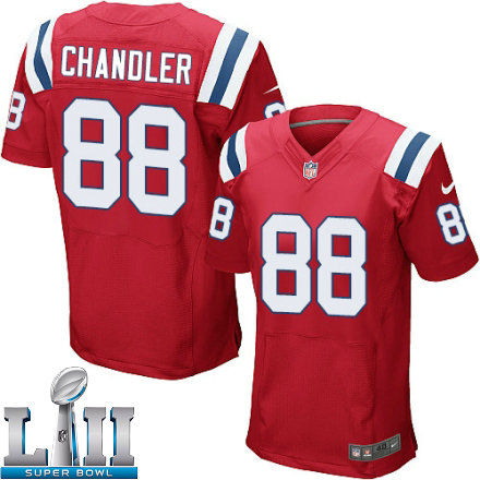 Mens Nike New England Patriots Super Bowl LII 88 Scott Chandler Elite Red Alternate NFL Jersey