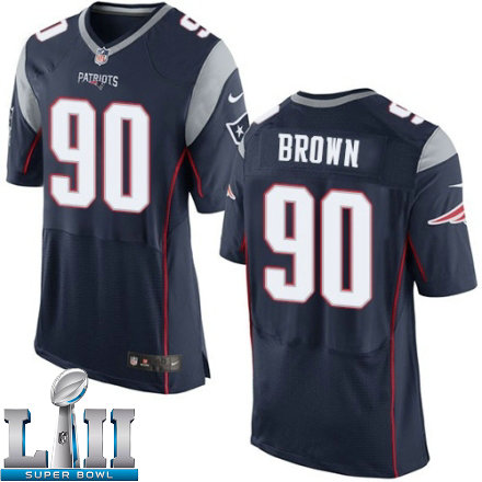 Mens Nike New England Patriots Super Bowl LII 90 Malcom Brown Elite Navy Blue Team Color NFL Jersey