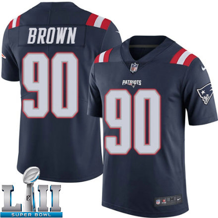 Mens Nike New England Patriots Super Bowl LII 90 Malcom Brown Limited Navy Blue Rush NFL Jersey