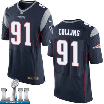 Mens Nike New England Patriots Super Bowl LII 91 Jamie Collins Elite Navy Blue Team Color NFL Jersey