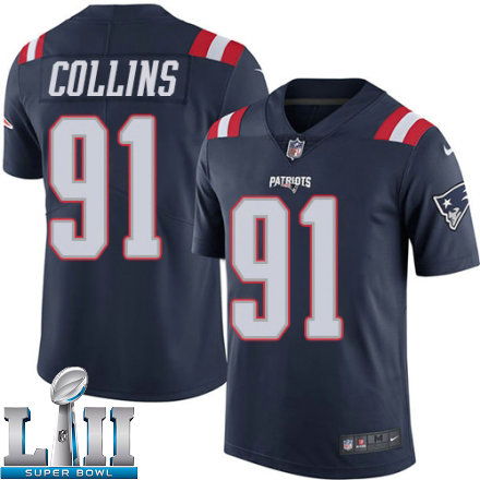 Mens Nike New England Patriots Super Bowl LII 91 Jamie Collins Limited Navy Blue Rush NFL Jersey