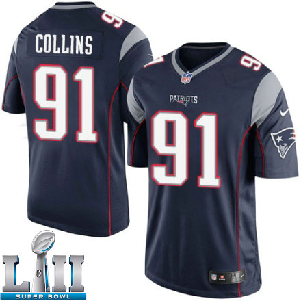 Mens Nike New England Patriots Super Bowl LII 91 Jamie Collins Limited Navy Blue Team Color NFL Jersey