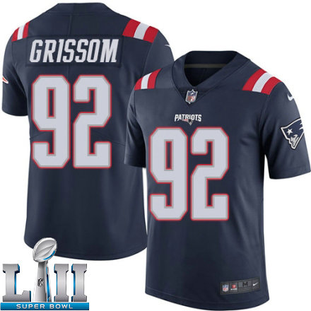 Mens Nike New England Patriots Super Bowl LII 92 Geneo Grissom Limited Navy Blue Rush NFL Jersey