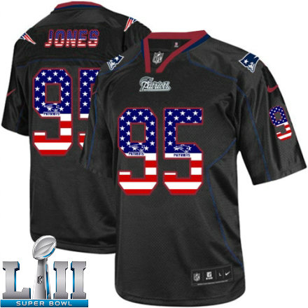 Mens Nike New England Patriots Super Bowl LII 95 Chandler Jones Elite Black USA Flag Fashion NFL Jersey