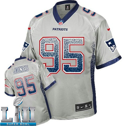 Mens Nike New England Patriots Super Bowl LII 95 Chandler Jones Elite Grey Drift Fashion NFL Jersey