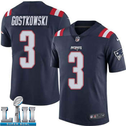Mens Nike Patriots Super Bowl LII 3 Stephen Gostkowski Navy Blue Stitched NFL Limited Rush Jersey