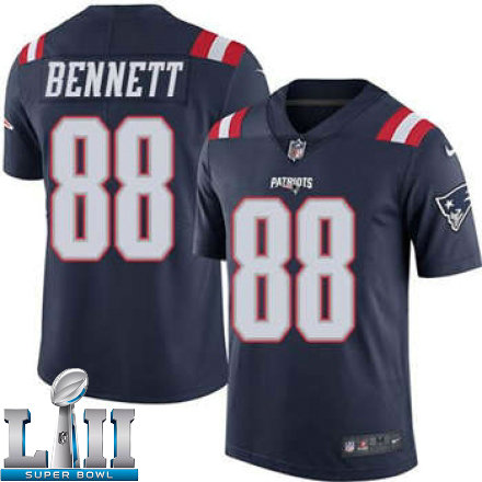 Mens Nike Patriots Super Bowl LII 88 Martellus Bennett Navy Blue Stitched NFL Limited Rush Jersey