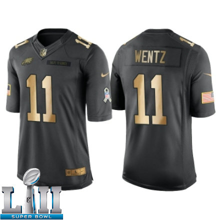 Mens Nike Philadelphia Eagles Super Bowl LII 11 Carson Wentz Anthracite 2016 Christmas Day Gold Mens NFL Limited Salute to Service Jersey