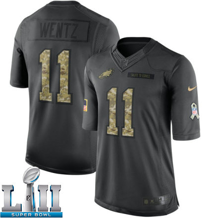 Mens Nike Philadelphia Eagles Super Bowl LII 11 Carson Wentz Limited Black 2016 Salute to Service NFL Jersey