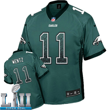 Mens Nike Philadelphia Eagles Super Bowl LII 11 Carson Wentz Limited Midnight Green Drift Fashion NFL Jersey