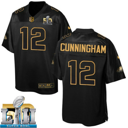 Mens Nike Philadelphia Eagles Super Bowl LII 12 Randall Cunningham Elite Black Pro Line Gold Collection NFL Jersey