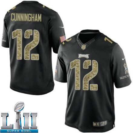 Mens Nike Philadelphia Eagles Super Bowl LII 12 Randall Cunningham Elite Black Salute to Service NFL Jersey
