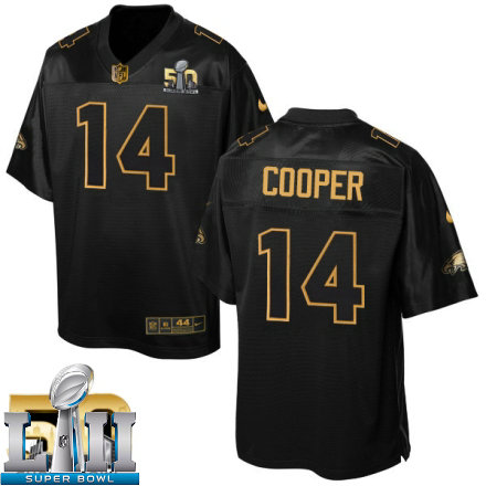 Mens Nike Philadelphia Eagles Super Bowl LII 14 Riley Cooper Elite Black Pro Line Gold Collection NFL Jersey