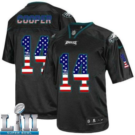 Mens Nike Philadelphia Eagles Super Bowl LII 14 Riley Cooper Elite Black USA Flag Fashion NFL Jersey