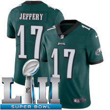 Mens Nike Philadelphia Eagles Super Bowl LII 17 Alshon Jeffery Vapor Untouchable Limited Midnight Green Team Color NFL Jersey