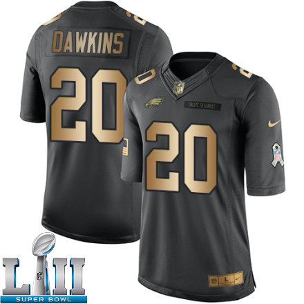 Mens Nike Philadelphia Eagles Super Bowl LII 20 Brian Dawkins Limited BlackGold Salute to Service NFL Jersey