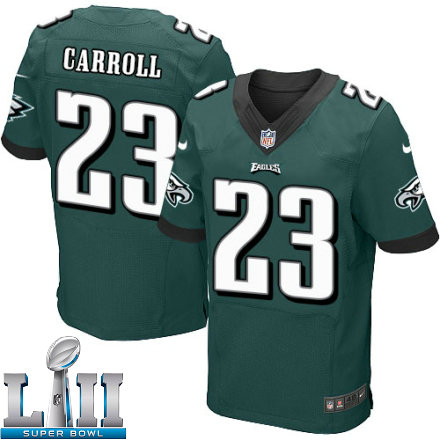 Mens Nike Philadelphia Eagles Super Bowl LII 23 Nolan Carroll Elite Midnight Green Team Color NFL Jersey