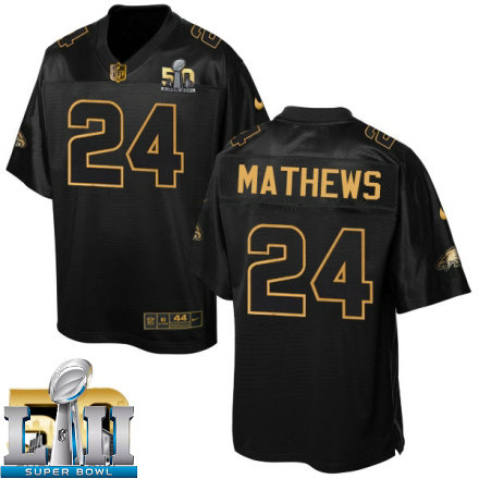 Mens Nike Philadelphia Eagles Super Bowl LII 24 Ryan Mathews Elite Black Pro Line Gold Collection NFL Jersey